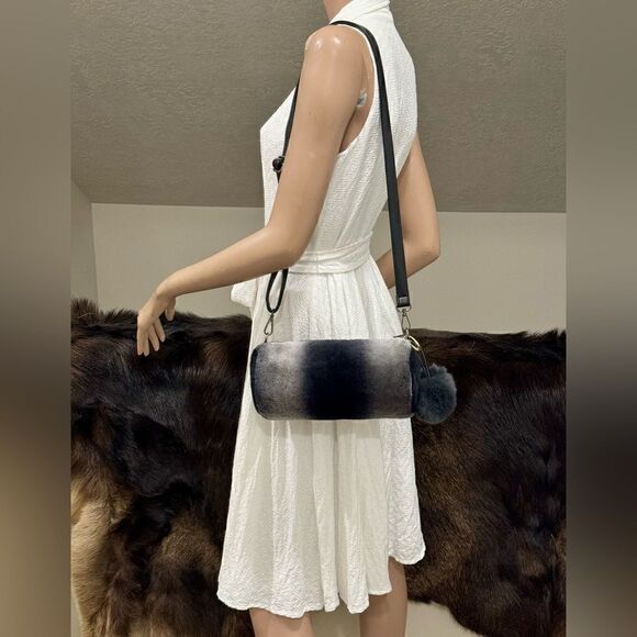 Gray Gradient Handmade Genuine Shearling Leather Barrel Bag & 3 Strap Styles - Picture 6 of 16